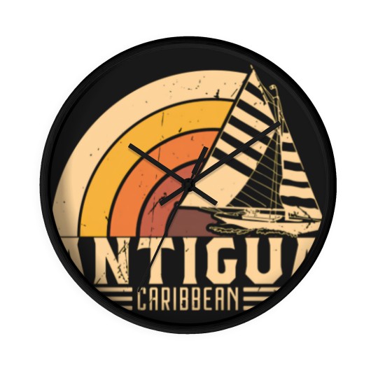 Discover Antigua Retro Sailing Vacation Design - Antigua - Wall Clocks