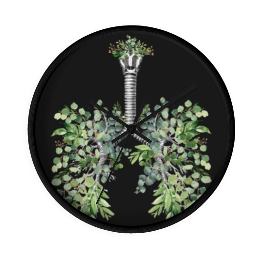 Discover Lung Anatomy, green leaves, Cancer Awareness - Lungs - Wall Clocks