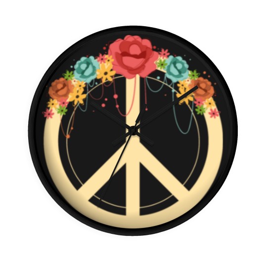Discover Floral Peace Symbol Hippie Lover Peace Sign Wall Clocks