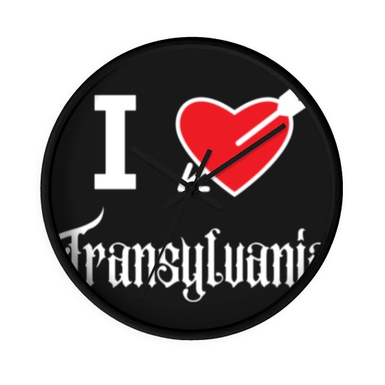Discover I love Transylvania (white letters version) Wall Clocks