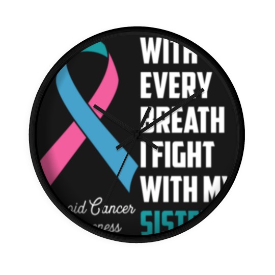 Discover Sister Thyroid Cancer Awareness Blue Pink Teal Rib Wall Clocks