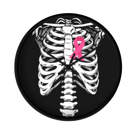 Discover Breast Cancer Awareness Skeleton Wear Pink Ribbonb Wall Clocks