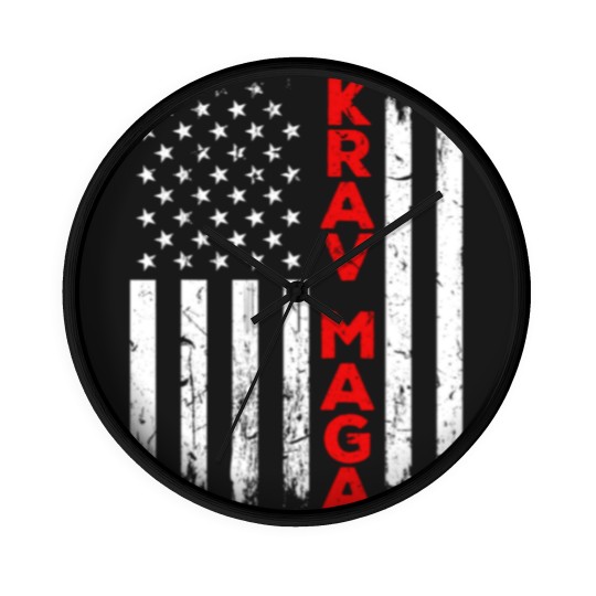 Discover Krav Maga Self Defense USA American Flag Fighter Wall Clocks