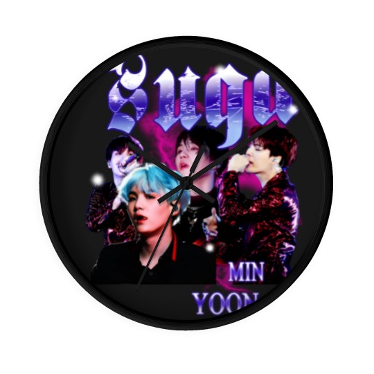 Discover Retro Suga BTS Unisex Black Wall Clocks