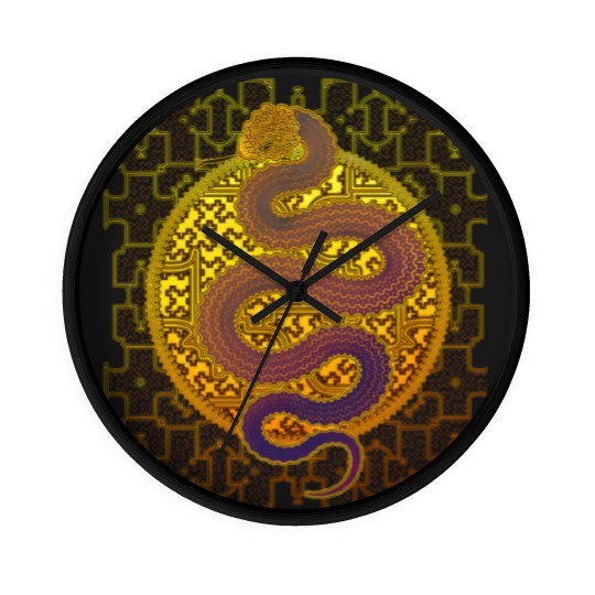 Discover Cosmic Serpent, Kene Anaconda Shipibo Pattern Wall Clocks