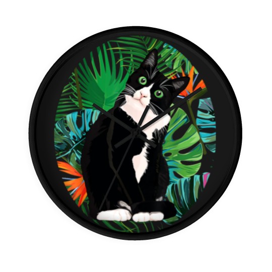 Discover Tuxedo Cat Tropical Gift Animal Lovers Wall Clocks