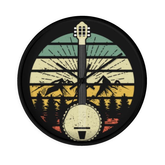 Discover Retro Banjo Mountains And Sun 80's Graphic Gift Wall Clocks
