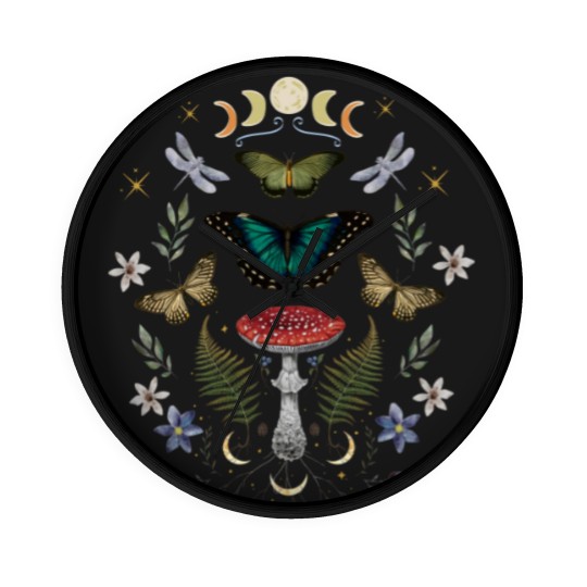 Discover Mystical Forest Floral Celestial Butterfly Wall Clocks for Wizard and Green Witch, Fairy Grunge Mystical Wall Clocks