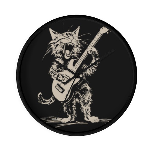 Discover Cat Strumming the Guitar Wall Clocks, Cat Playing Bass Guitar Wall Clocks