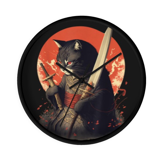 Discover Retro Japanese Samurai Ninja Cat Wall Clocks, Ninja Cat Wall Clocks