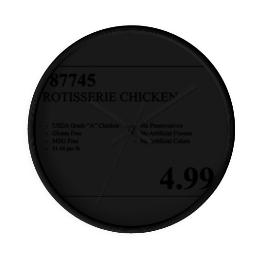 Discover Costco Rotisserie Chicken Price Tag  Wall Clocks