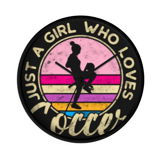 Discover just a girl who loves soccer women retro vintage soccer t Wall Clocks