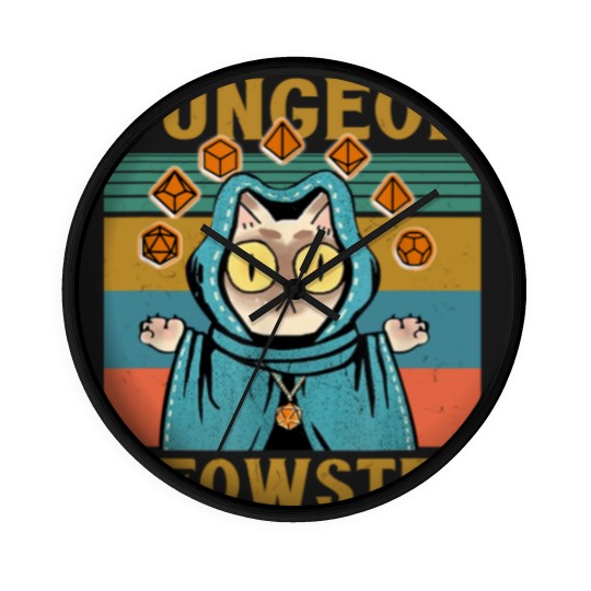 Discover Dungeon Meowster Funny Nerdy-Gamer Cat-D20 Dice RPG Dungeons and Dragons Wall Clocks