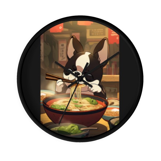 Discover Boston Terrier Eating Ramen Wall Clocks