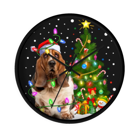 Discover Dog Basset Hound Lighting Xmas Tree Santa Basset Hound Dog Christmas Wall Clocks