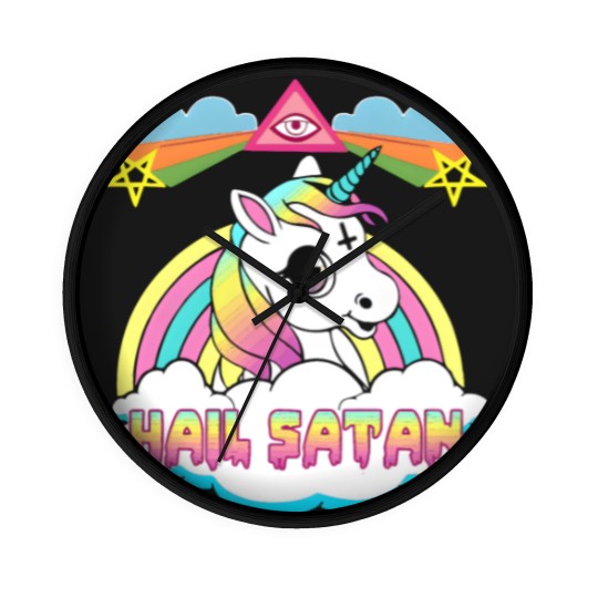 Discover Hail Satan Unicorn Rainbow Painting Drawing Design Wall Clocks