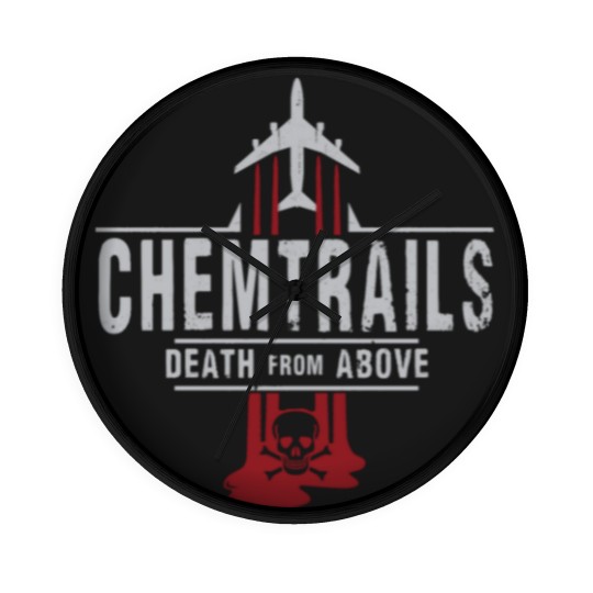 Discover Jet Chemtrails Red & Grey Logo Wall Clocks