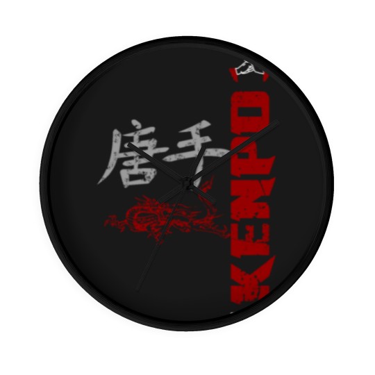 Discover vertical kenpo with chinese kanji dragon red Wall Clocks