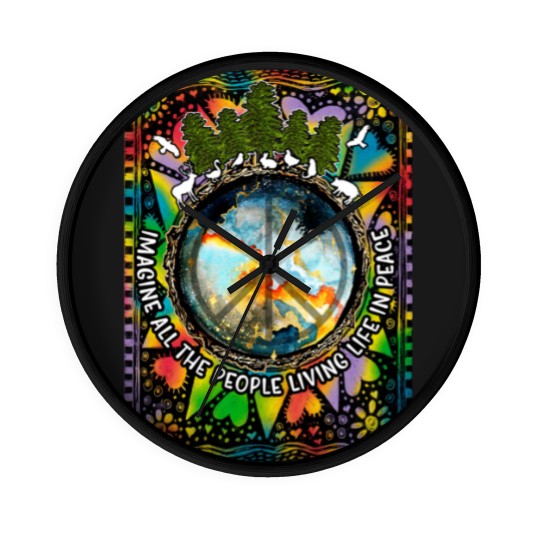 Discover Imagine All The People Living Life In Peace Hippie Premium Scoop Wall Clocks