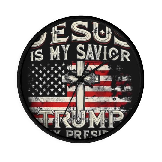 Discover Jesus Is My Savior Trump Is My President American Flag Wall Clocks