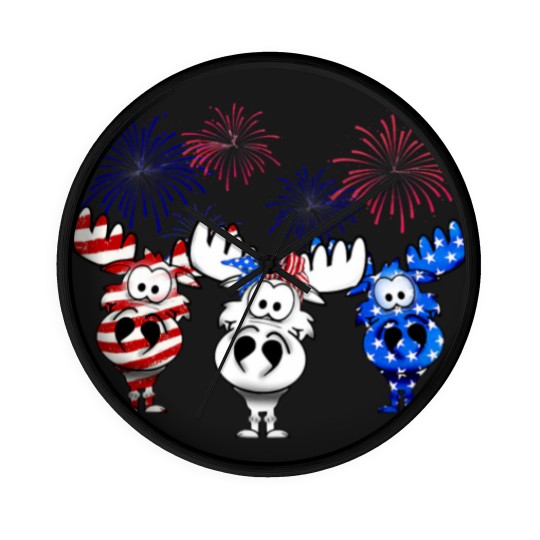 Discover red white blue moose usa flag 4th of july nerdy moose americ Wall Clocks