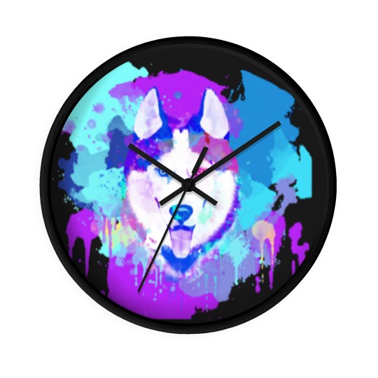 Discover Husky Artwork Husky Dog Watercolor, Husky Artwork, Husky apparel, Colorful Husky Wall Clocks