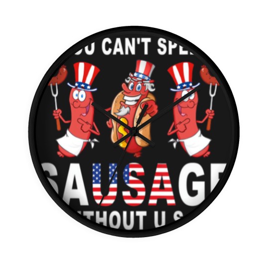 Discover you can spell sausage wihou usa 4h of july american flag shir Wall Clocks