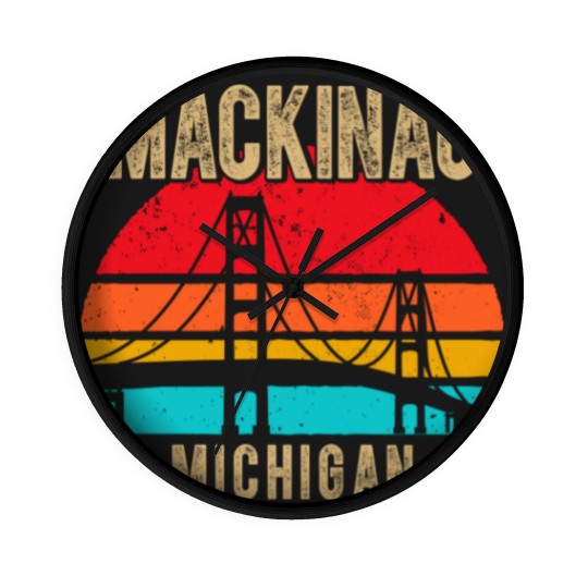 Discover mackinac bridge mackinaw retro vintage michigan souvenir Wall Clocks