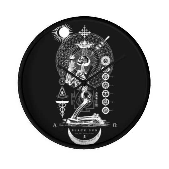 Discover Praying Wall Clocks BLACK SUN Praying Skeleton - Occult Sacred Geometry