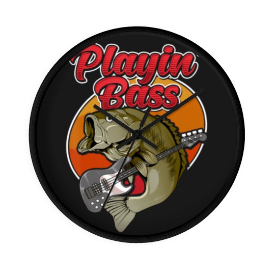 Discover funny playin' bass guitar player gift bass fish fishing Wall Clocks