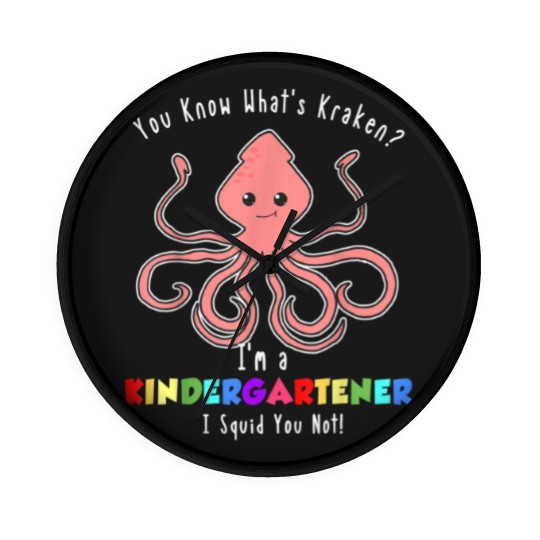Discover Kindergarten Kraken Funny Back to School Pun Quote Joke Wall Clocks