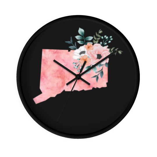 Discover Connecticut Floral - Connecticut State - Wall Clocks