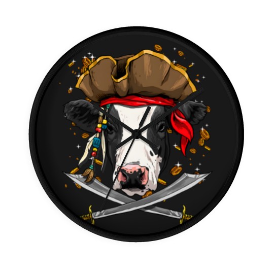 Discover Cattle Cow Pirate Cow Cattle Jolly Roger Flag Nautical Cow Lover Wall Clocks