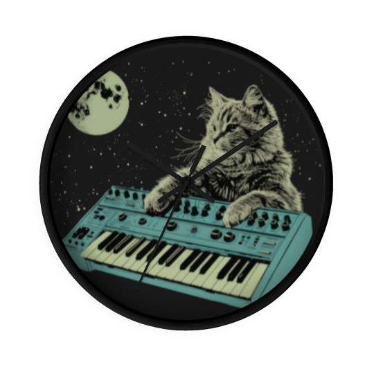 Discover Synthesizer Cat In Space Wall Clocks