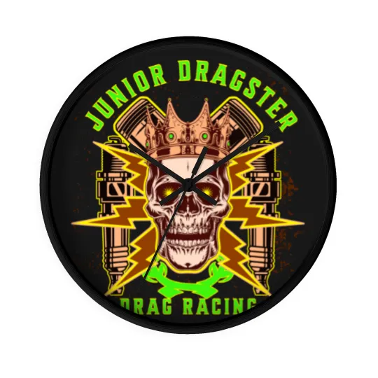 Discover Junior Dragster Drag Racing Skull Spark Plugs Piston Rods Jr Dragster Drag Racer Dragster Driver Cla Wall Clocks