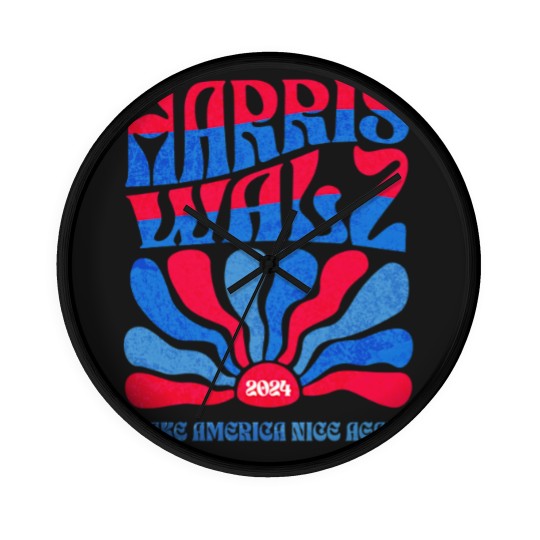 Discover Harris Walz 2024 Vintage Boho Groovy Retro red Blue Kamala Harris 2024 - Harris Walz 2024 - Wall Clocks