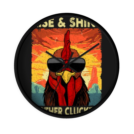 Discover Rise and Shine Mother Cluckers Funny Farm Chicken Rooster Wall Clocks