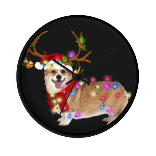 Discover Christmas Corgi Reindeer Wall Clocks, Santa's Hat Corgi Wall Clocks