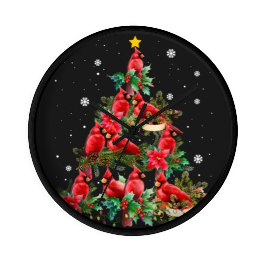 Discover Vintage Christmas Cardinal Birds Snowings Xmas Tree Lights Wall Clocks