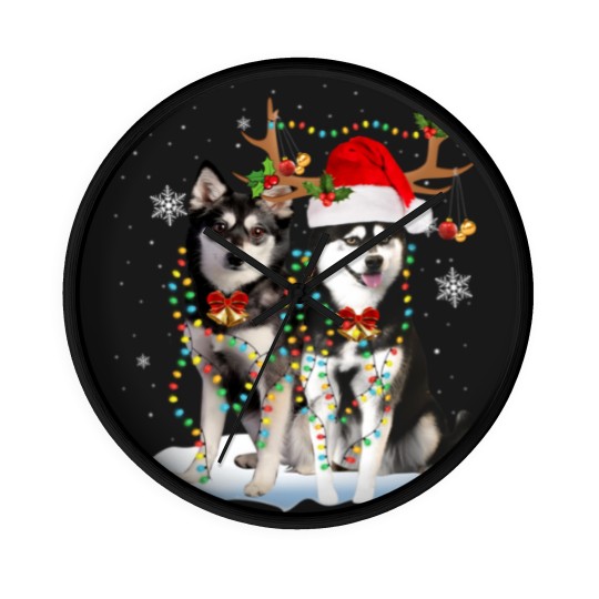 Discover Alaskan Klee Kai Christmas Tree Lights Reindeer Xmas Pajama 151 Wall Clocks