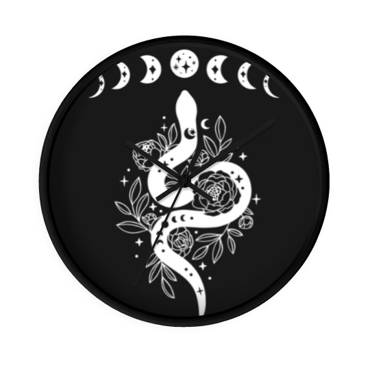 Discover Celestial Snake, Mystical Lunar Snake, Celestial Mystical Floral Moon Snake Wall Clocks