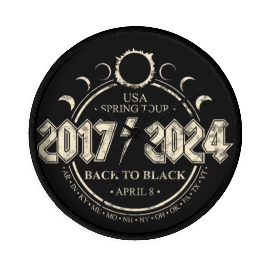 Discover Total Solar Eclipse 2017/2024 Back To Black USA Spring Tour Wall Clocks