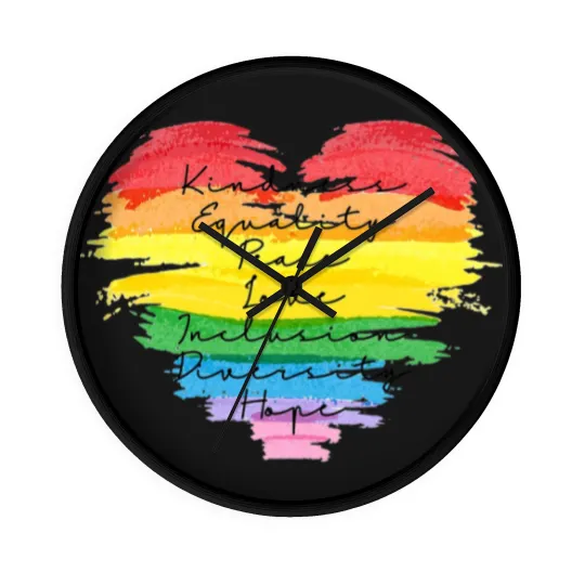 Discover Kindness Equality Peace Love Inclusion Diversity Hope Wall Clocks, LGBT Rainbow Wall Clocks