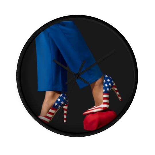 Discover Kamala Harris Wall Clocks, Kamala Harris With High Heels Stepping On Red Hat