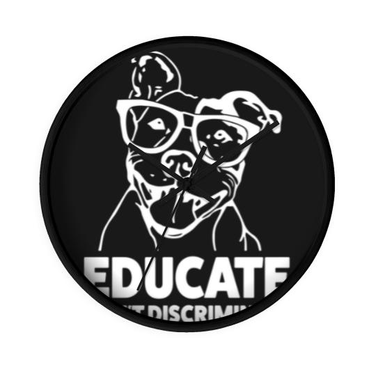 Discover Educate Don't Discriminate Funny Pitbull Wall Clocks
