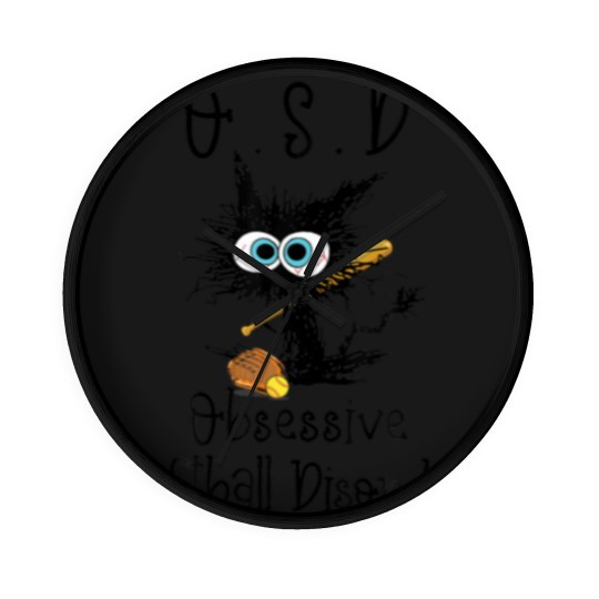 Discover Funny Black Cat Softball - O.S.D Obsessive Softbal Wall Clocks