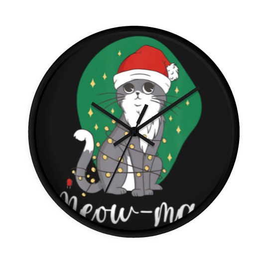 Discover Meow-Mas Cat Christmas Kitten Animal Christmas Tre Wall Clocks