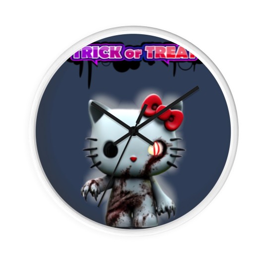 Discover kitty trick or treat Wall Clocks