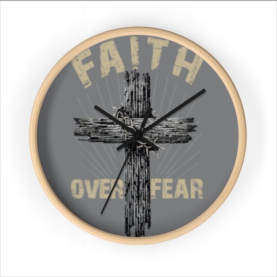 Discover Jesus Christ Cross Faith Over Fear Quote Saying Christian Wall Clocks