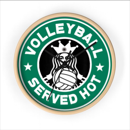 Discover Funny Volleyball Logo Design Wall Clocks